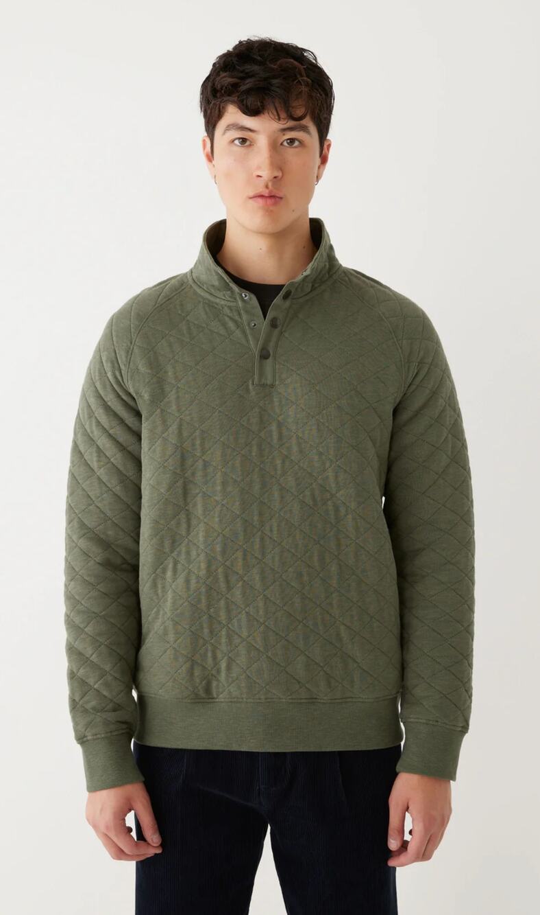 Frank & Oak Quilted Pop Over in Olive Green Mens Size XL New Sweater Pullover